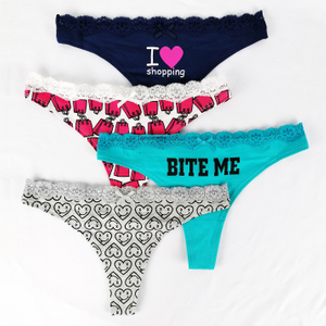 sexy lace elastic waistband customize print cotton ladies lingerie