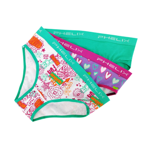 3 PACK customize logo all over print cotton elastane kids underwear girls briefs 