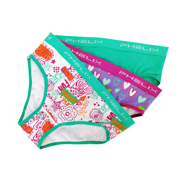 3 PACK customize logo all over print cotton elastane kids underwear girls briefs 