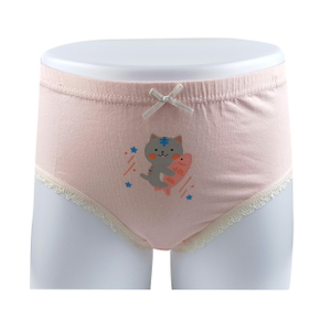 G2002 cute cartoon print lace elastic 100%pure cotton little girls underwear briefs