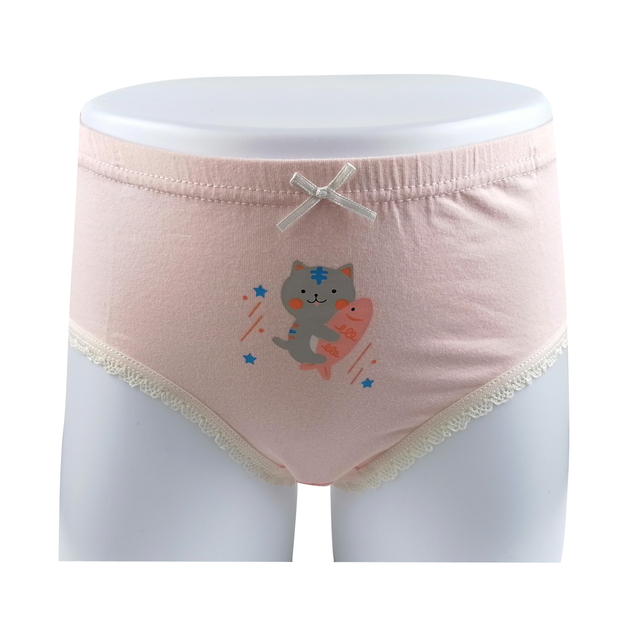 G2002 cute cartoon print lace elastic 100%pure cotton little girls underwear briefs