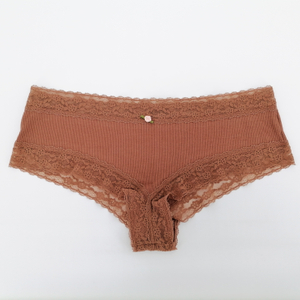 Rib Cotton Spandex Lace Design Women Underwear Boyshorts Hipster