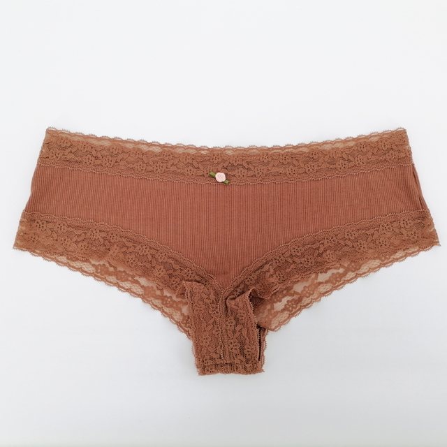 Rib Cotton Spandex Lace Design Women Underwear Boyshorts Hipster