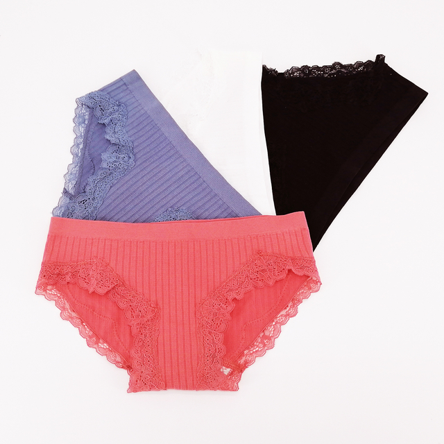 Rib Fabric Lace Design Customzie Multi Color Women Briefs