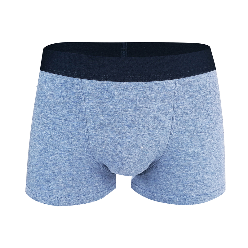 blue melange high quality cotton spandex men boxers customize logo 