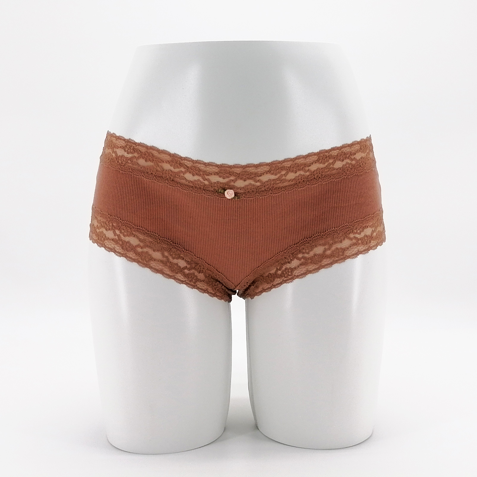 Rib Cotton Spandex Lace Design Women Underwear Boyshorts Hipster